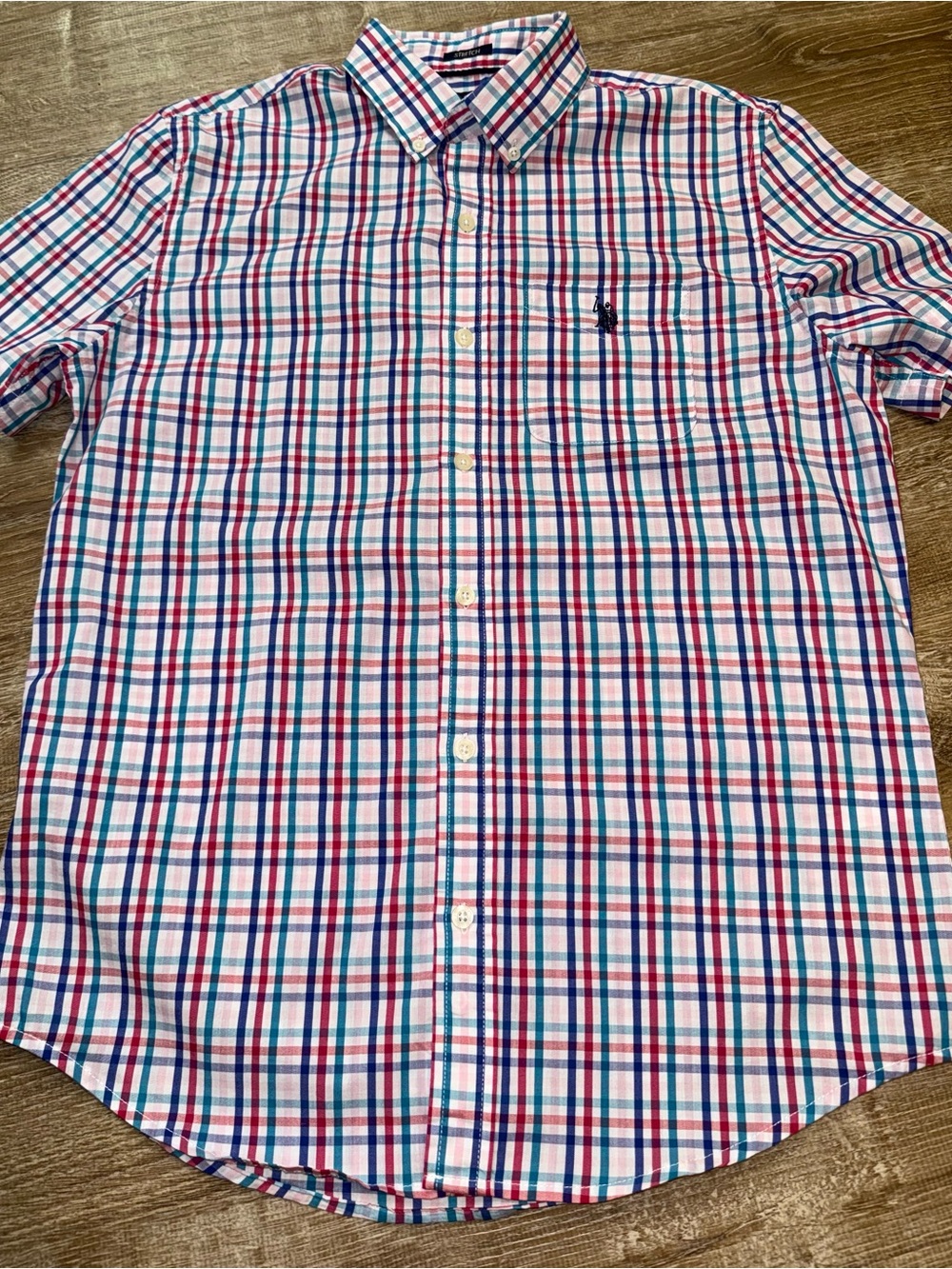 U.S. Polo Assn. Short-Sleeve Plaid Button-Down Shirt in Red, Blue & White